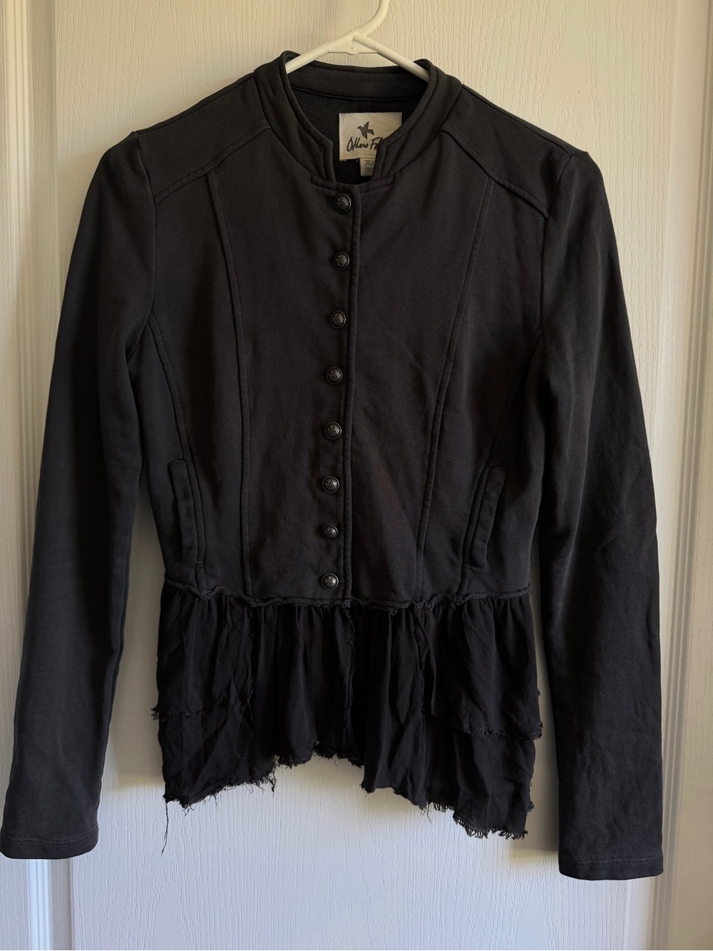 Others Follow Black Jacket with Buttons and Ruffles